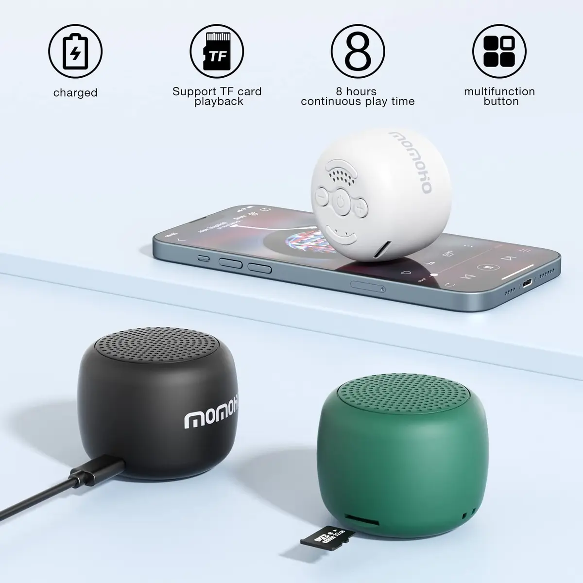 MOMOHO Mini Bluetooth Speaker Wireless Small Bluetooth Speaker with Built in Mic, TWS Portable for Travel Party Gift Outdoor Laptop (Black) - view 3
