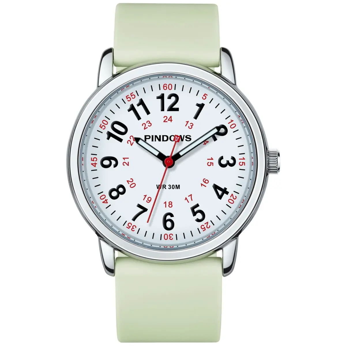 PINDOWS Women's Nurse Watch 34mm Green Silicone | Clear Dial & Luminous Face - view 2