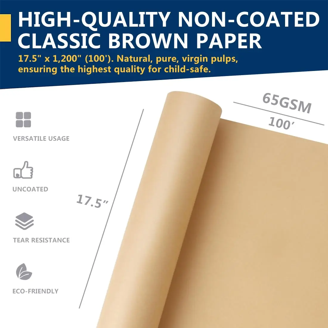 PH PERKHOMY Brown Kraft Paper Roll 17.5" x 100' | Versatile Gift Wrap & Craft (120 chars) - view 4