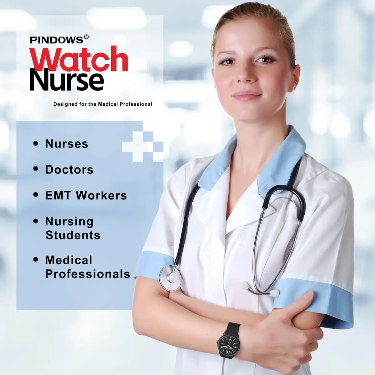 PINDOWS Women's Nurse Watch 34mm Green Silicone | Luminous Dial, 12/24 Hour Display - view 7