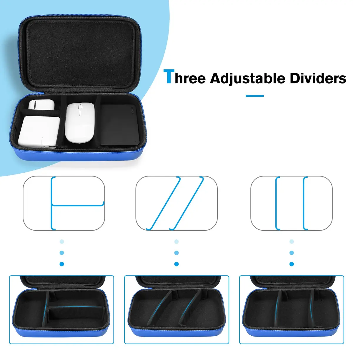 ProCase Hard Travel Electronic Organizer Case for MacBook Power Adapter Chargers Cables Power Bank Apple Magic Mouse Apple Pencil USB Flash Disk SD Card Large Blue - view 7