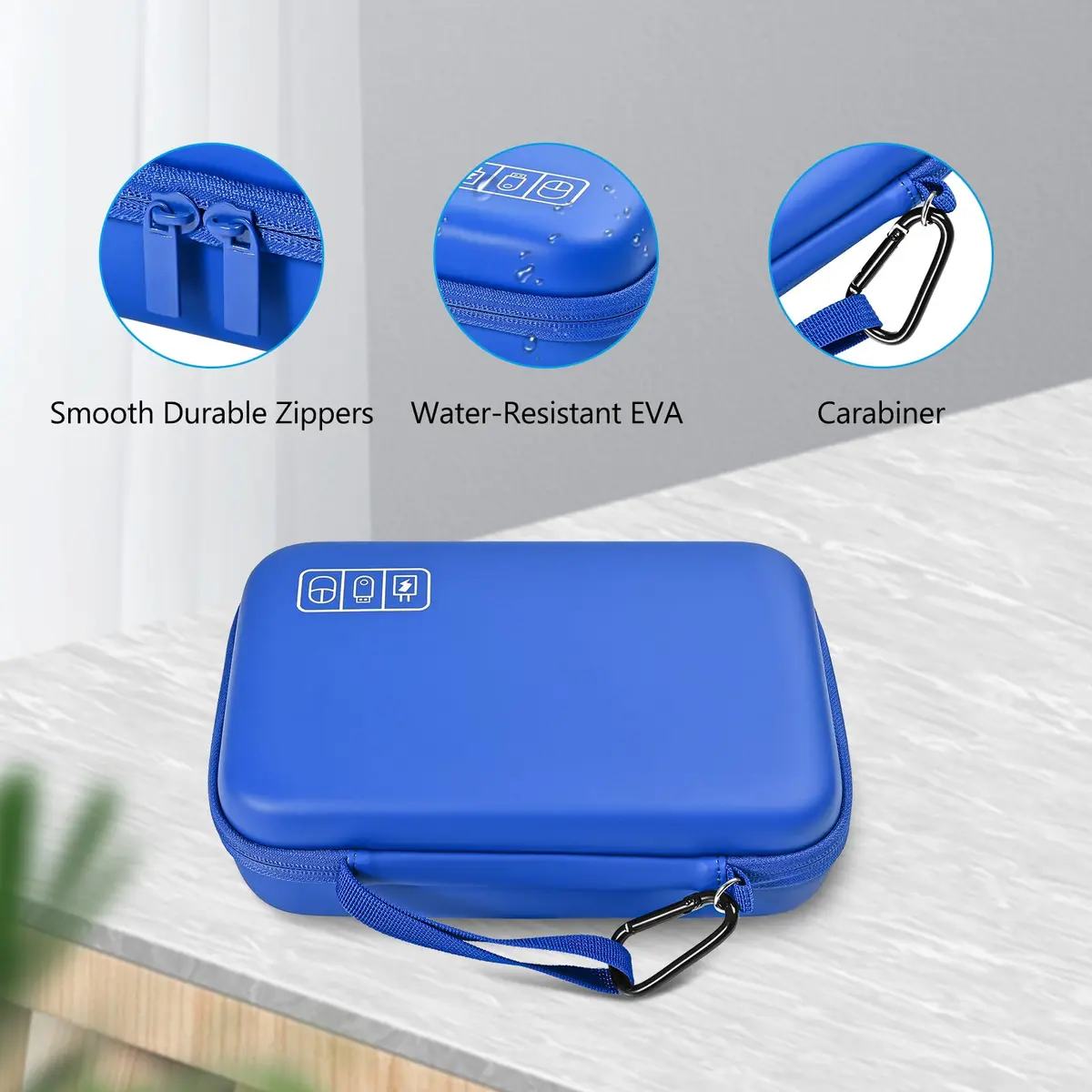 ProCase Hard Travel Electronic Organizer Case for MacBook Power Adapter Chargers Cables Power Bank Apple Magic Mouse Apple Pencil USB Flash Disk SD Card Large Blue - view 8