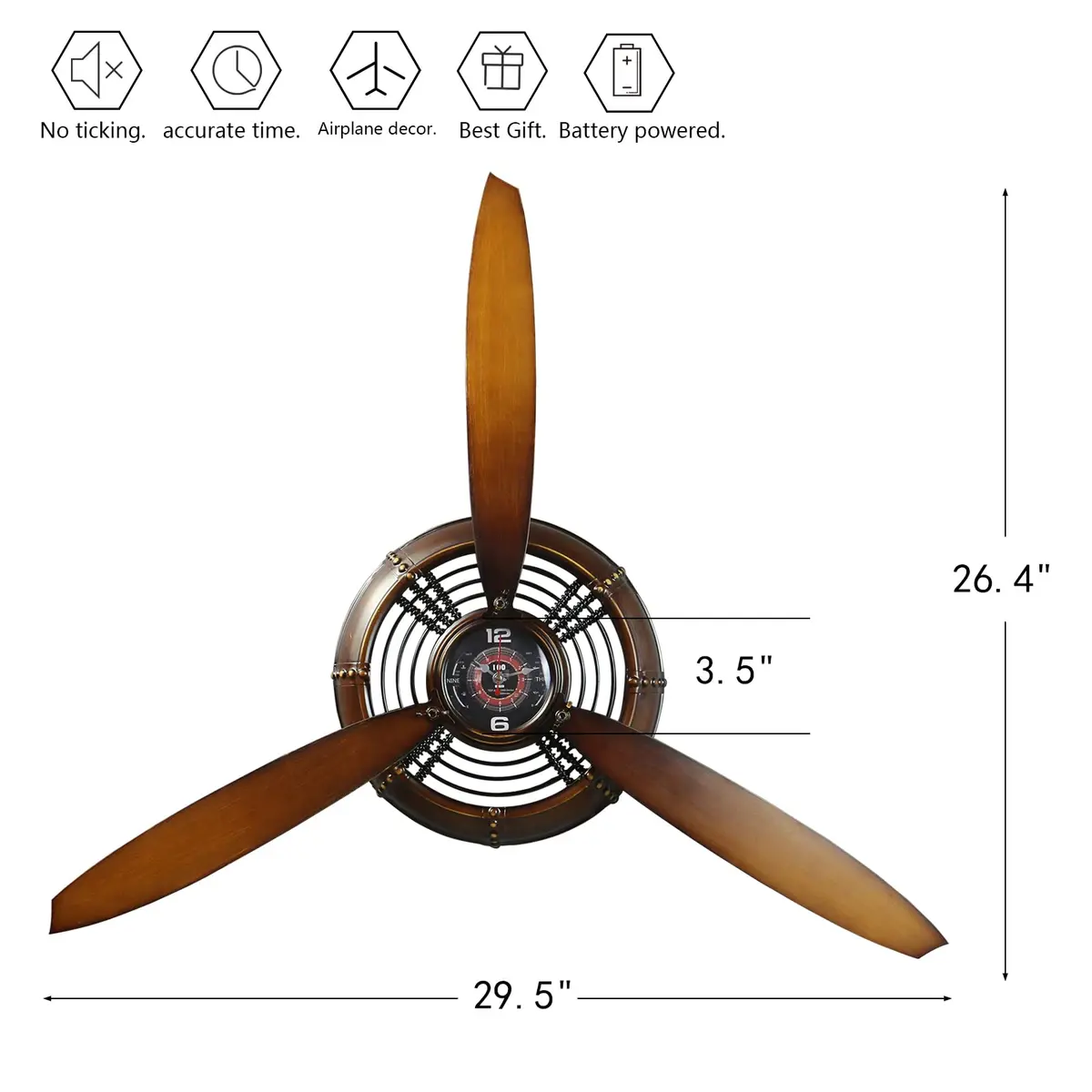 AOROTOE Pilot Gifts for Men Metal Antique Airplane Propeller Wall Clock 29.5×26.4 Inches | Vintage Aviation Decor - view 4