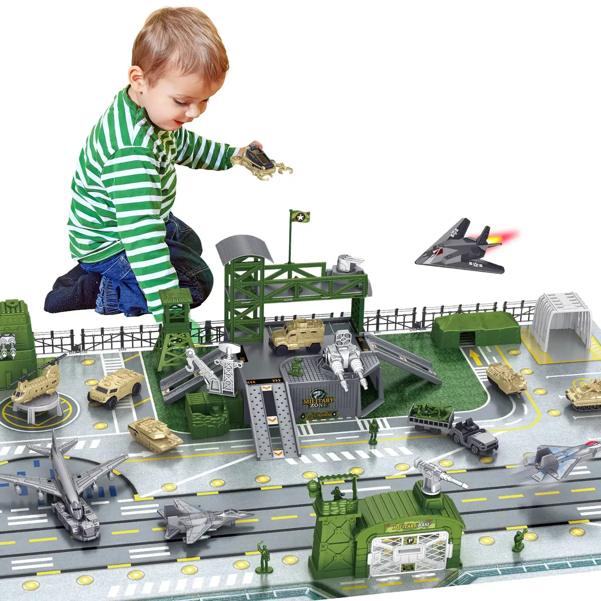 deAO Army Men Playset Military Base with Vehicles Toy & Map for Boys 3-5 | 38 Pieces - main product image