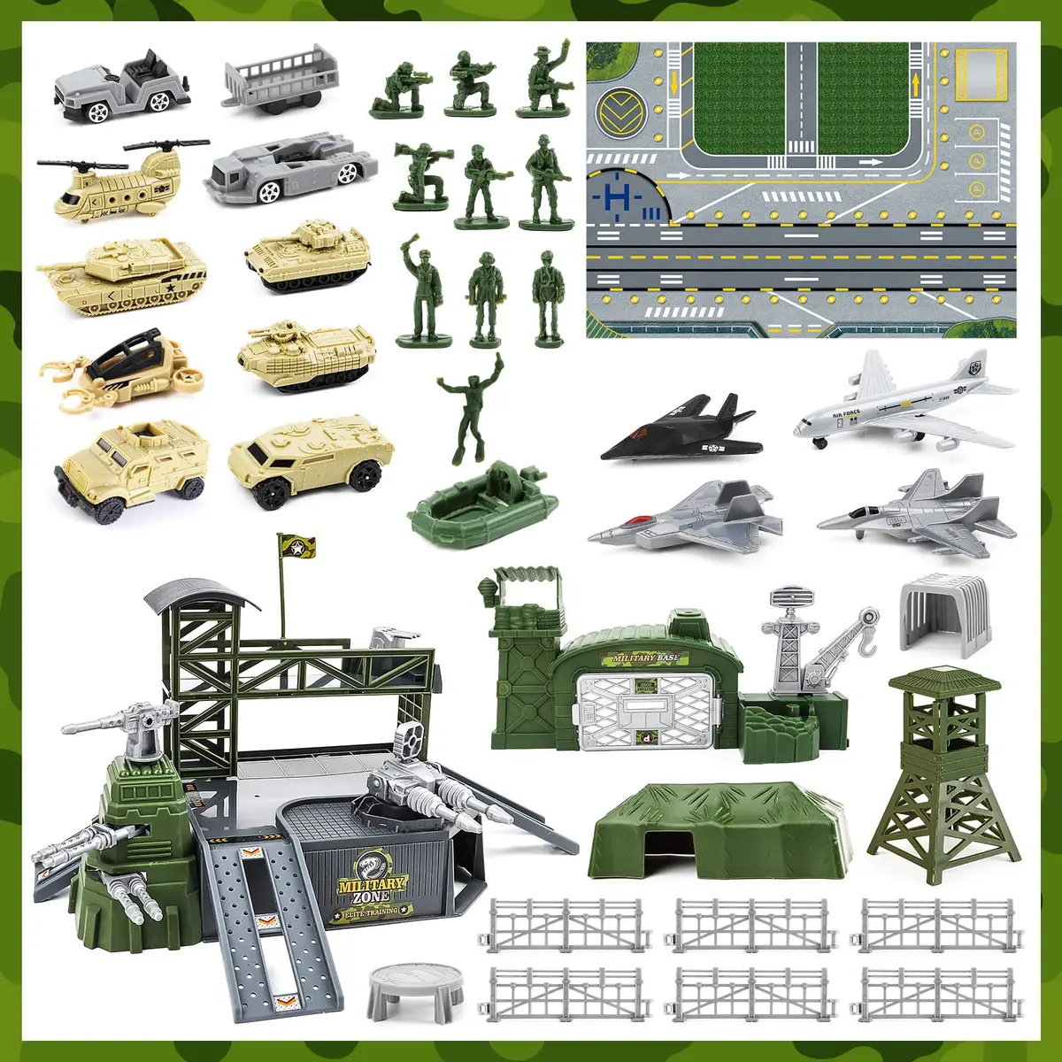 deAO Army Men Playset Military Base with Vehicles Toy & Map for Boys 3-5 | 38 Pieces - view 4