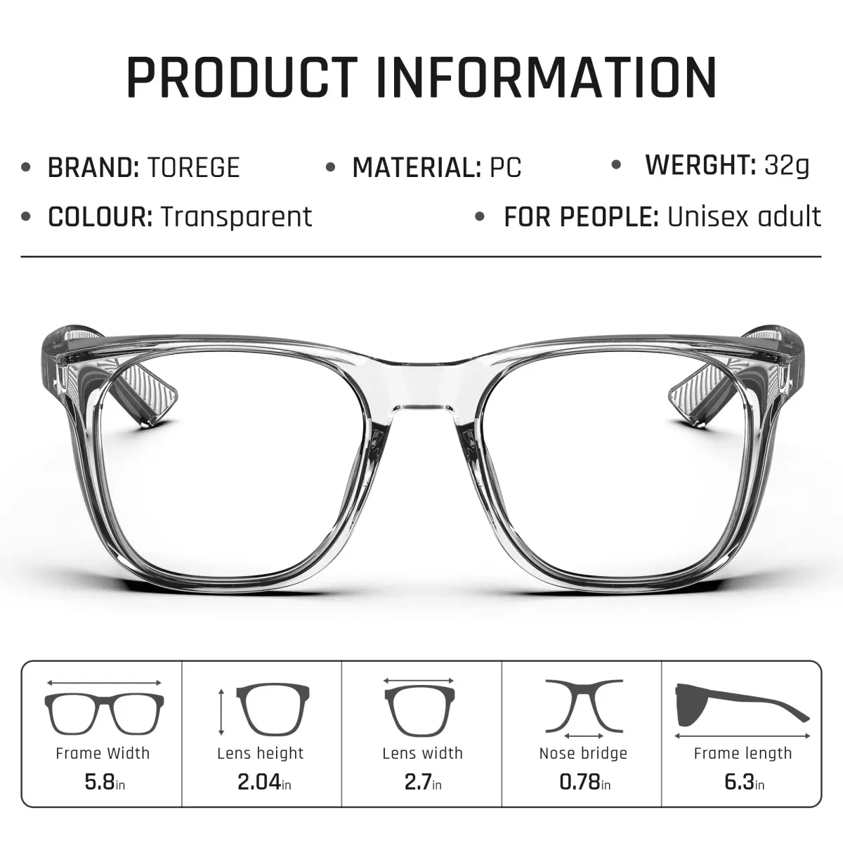 TOREGE Clear Safety Glasses Anti-Fog, Anti-Blue Light, Side Shields | ANSI Z87.1 Certified, Lightweight Protective Eyewear for Men & Women (Transparent White & Clear Lens) - view 7