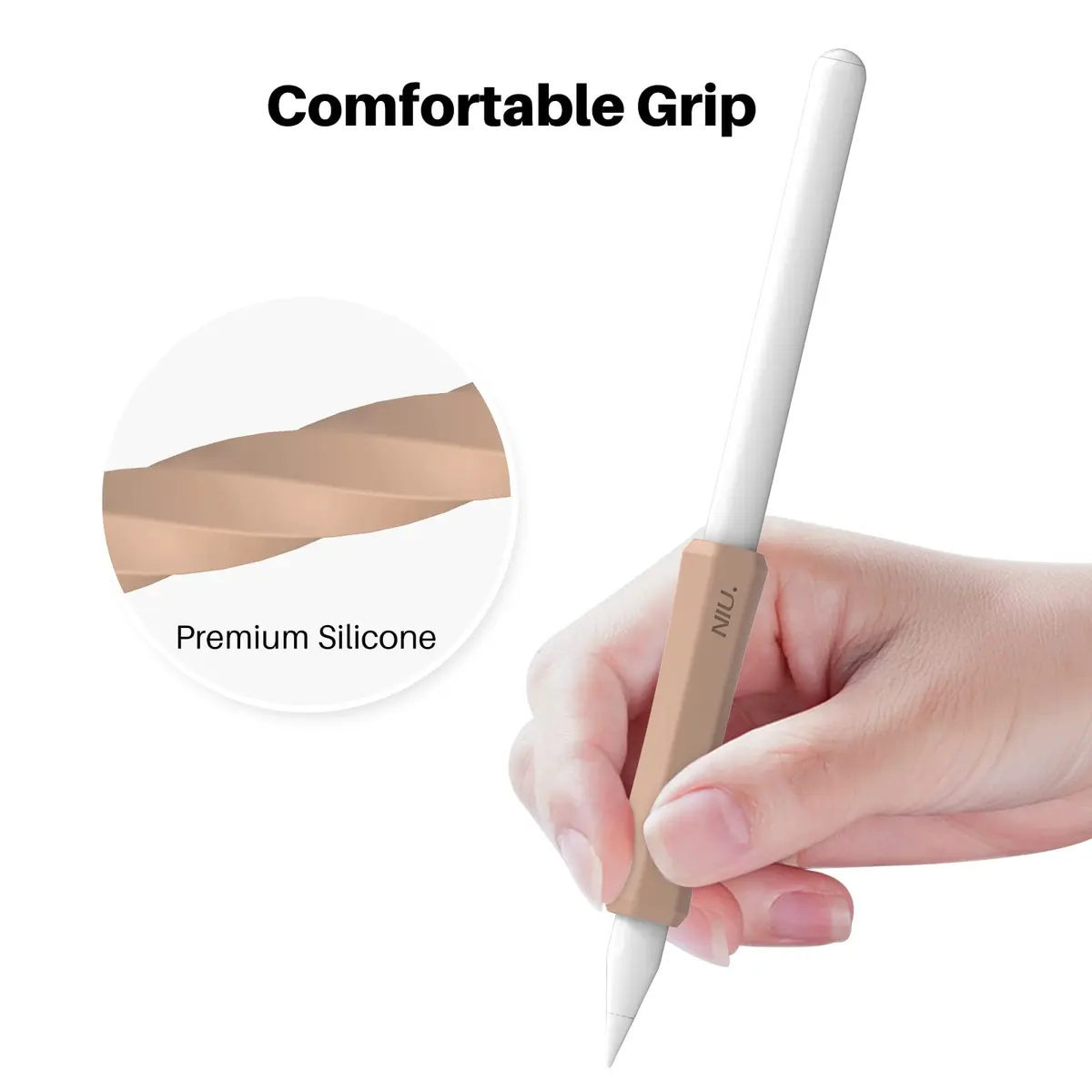 NIUTRENDZ Silicone Grip for Apple Pencil 2nd Gen & USB-C, 3 Pack Ergonomic Protective Sleeve | Beige + Khaki + Brown - view 4