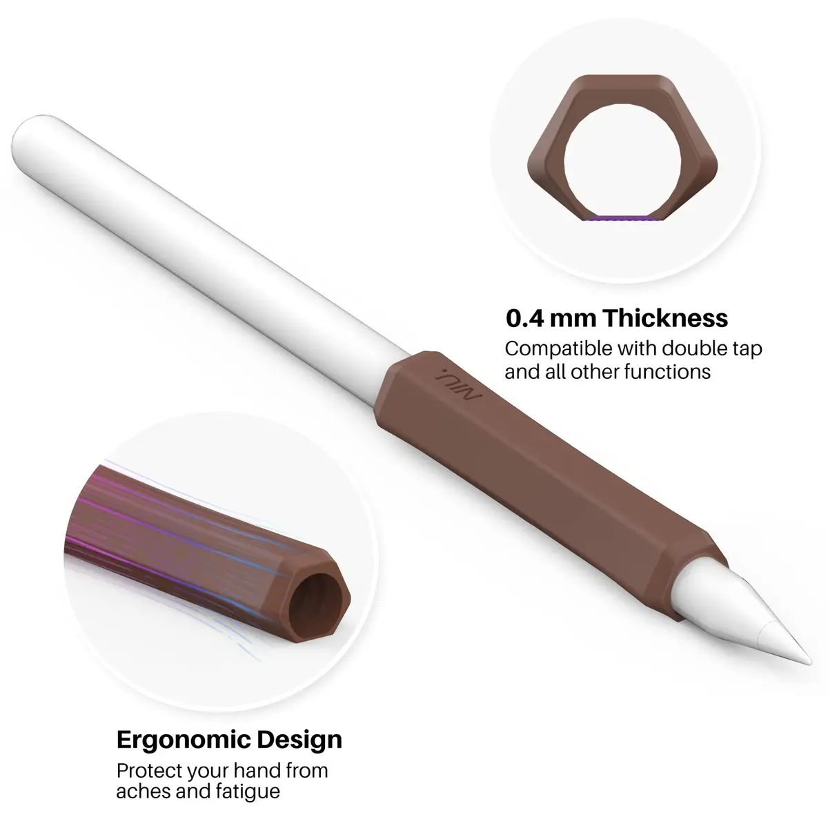 NIUTRENDZ Silicone Grip for Apple Pencil 2nd Gen & USB-C, 3 Pack Ergonomic Protective Sleeve | Beige + Khaki + Brown - view 5