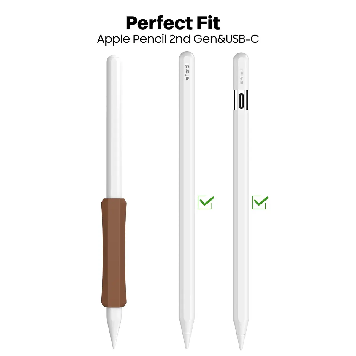 NIUTRENDZ Silicone Grip for Apple Pencil 2nd Gen & USB-C, 3 Pack Ergonomic Protective Sleeve | Beige + Khaki + Brown - view 2