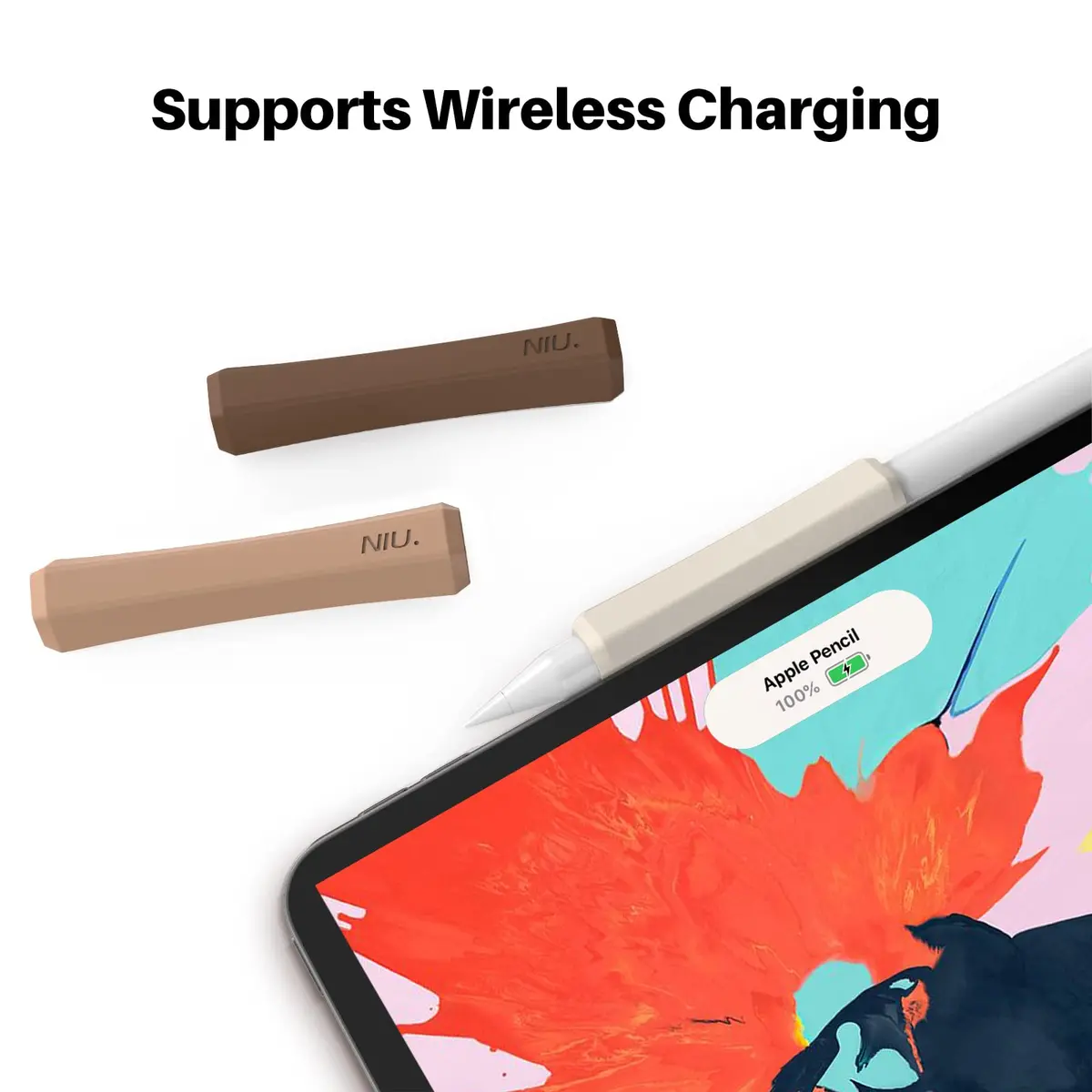 NIUTRENDZ Silicone Grip for Apple Pencil 2nd Gen & USB-C, 3 Pack Ergonomic Protective Sleeve | Beige + Khaki + Brown - view 3