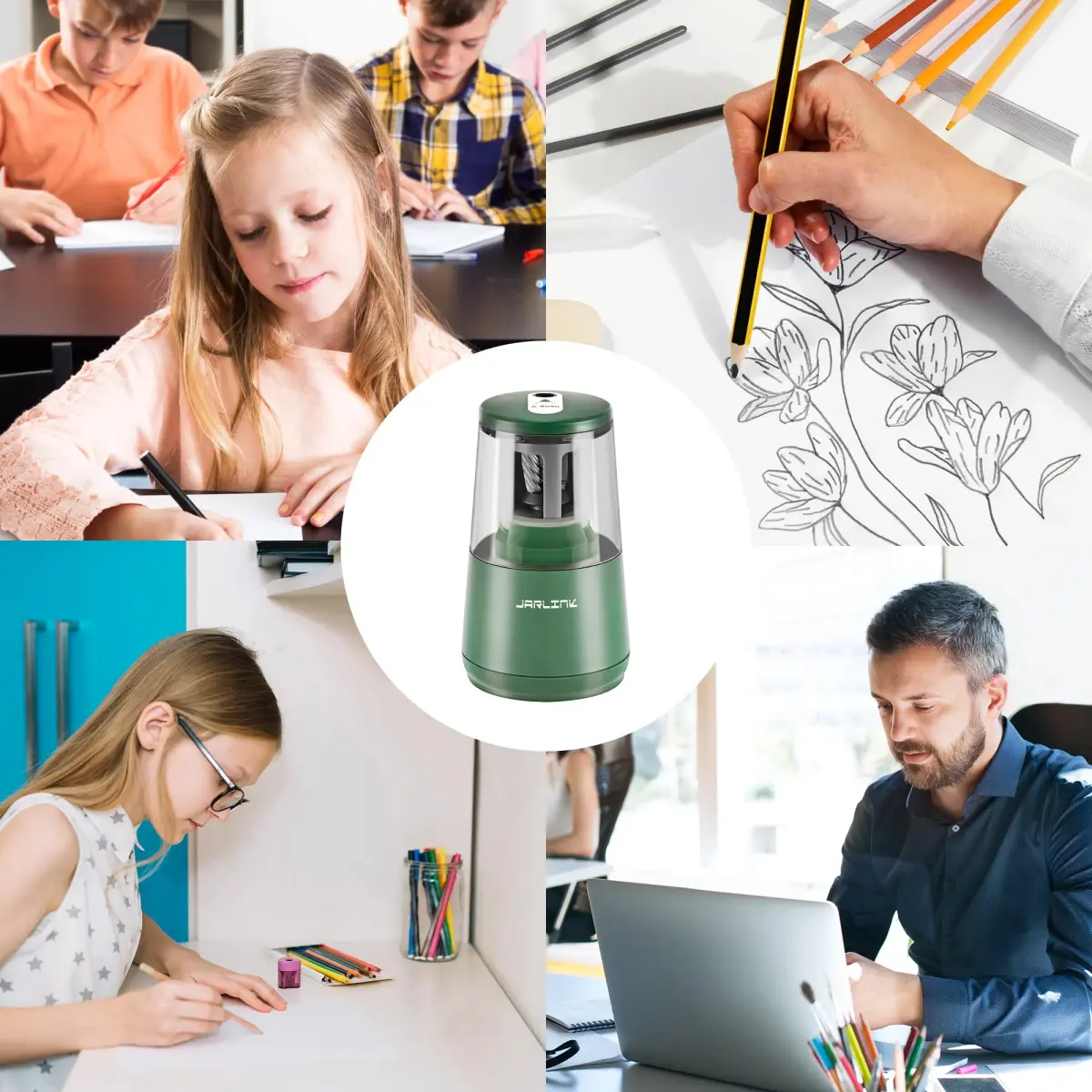 JARLINK Electric Pencil Sharpener Green, 8mm (0.31 inch) | Auto Stop & Heavy Duty Helical Blade - view 8