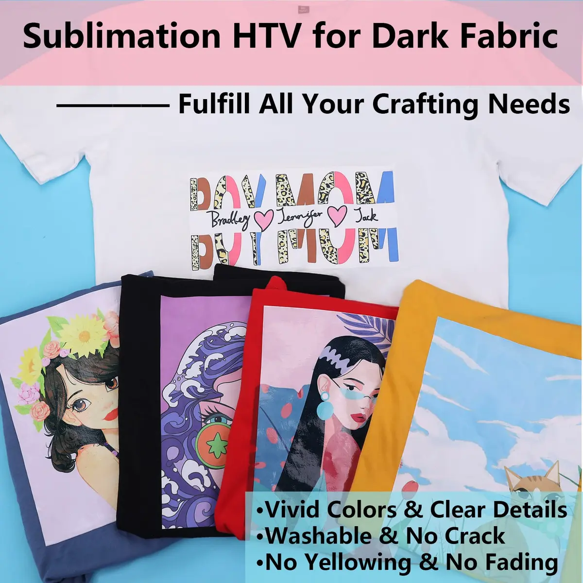 HTVRONT Sublimation HTV for Dark/Light Cotton Fabric - Matte Finish, 30.48cm x 6.1m (12" x 20 FT) - view 2