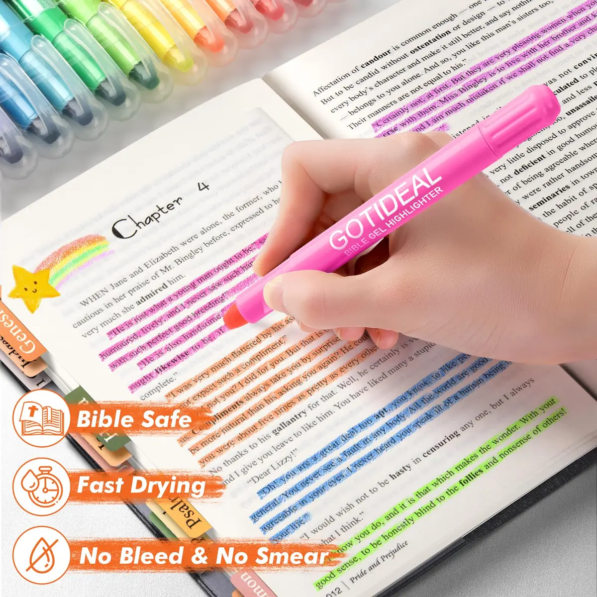 GOTIDEAL Bible Highlighters 12 Pack Assorted Gel Pens for Bible Study, No Bleed, Vibrant Colors, Durable, 1 Count (Pack of 12) | Perfect for Sermon Notes - view 3