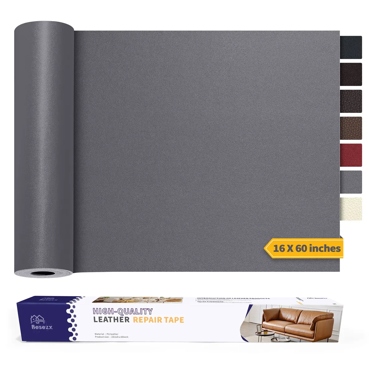 Besezx Leather Repair Patch Tape Kit 60in x 16in (152cm x 40cm) | Self-Adhesive, Waterproof, Classic Gray - main product image