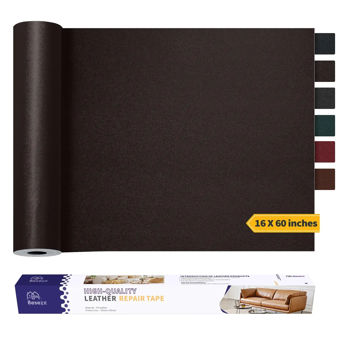 Besezx Leather Repair Patch Tape Kit 156 cm x 40 cm (60" x 16") | Self-Adhesive for Furniture, Car Seats, Vinyl - main product image