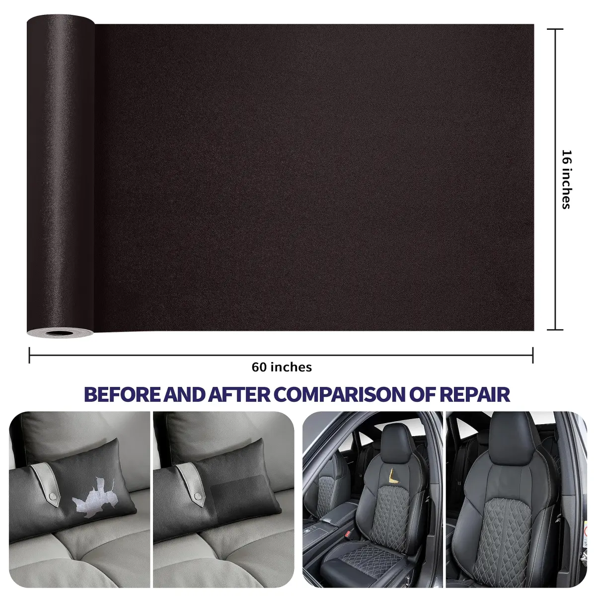 Besezx Leather Repair Patch Tape Kit 156 cm x 40 cm (60" x 16") | Self-Adhesive for Furniture, Car Seats, Vinyl - view 3