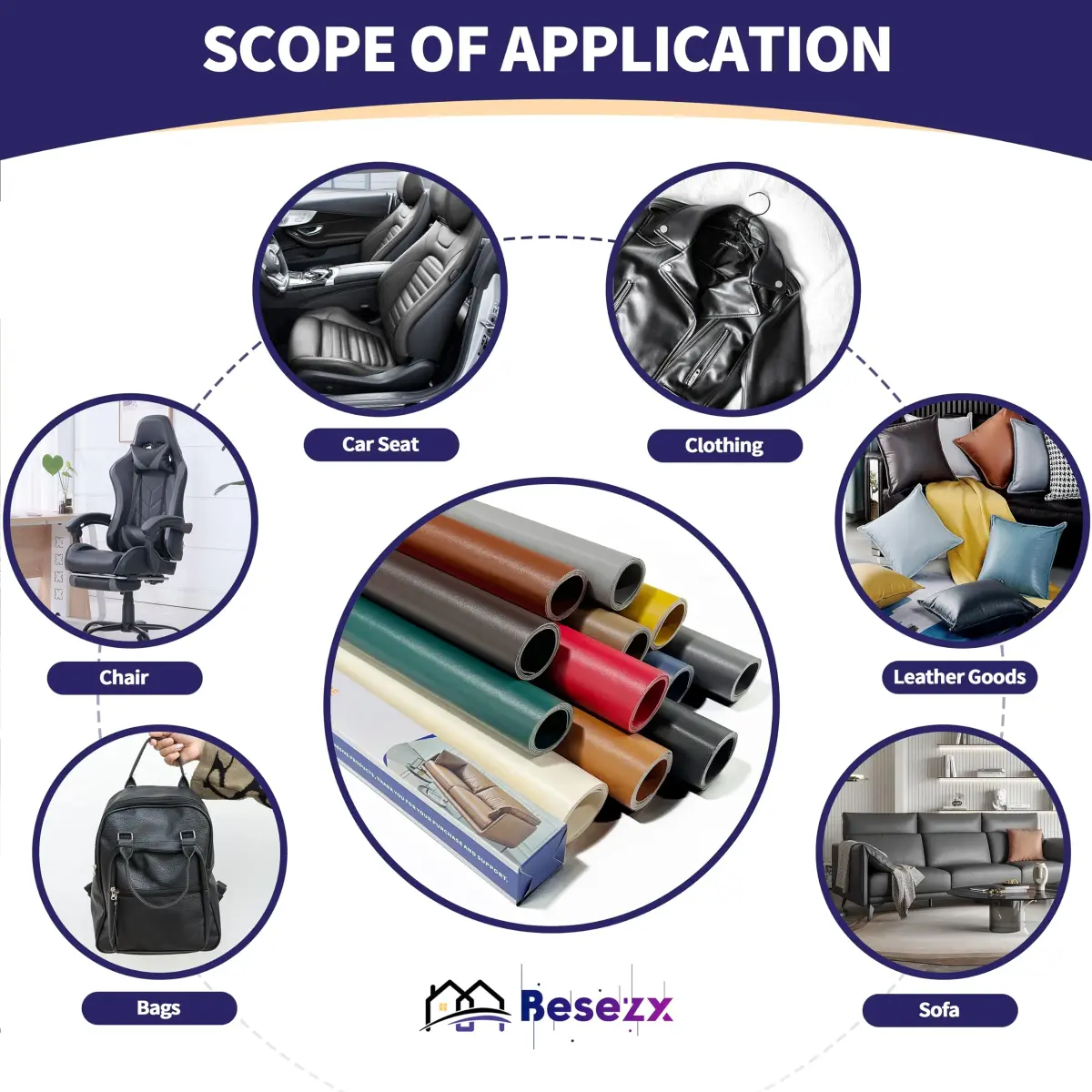 Besezx Leather Repair Patch Tape Kit Black 60in x 16in | Self-Adhesive Vinyl Upholstery Repair - view 5