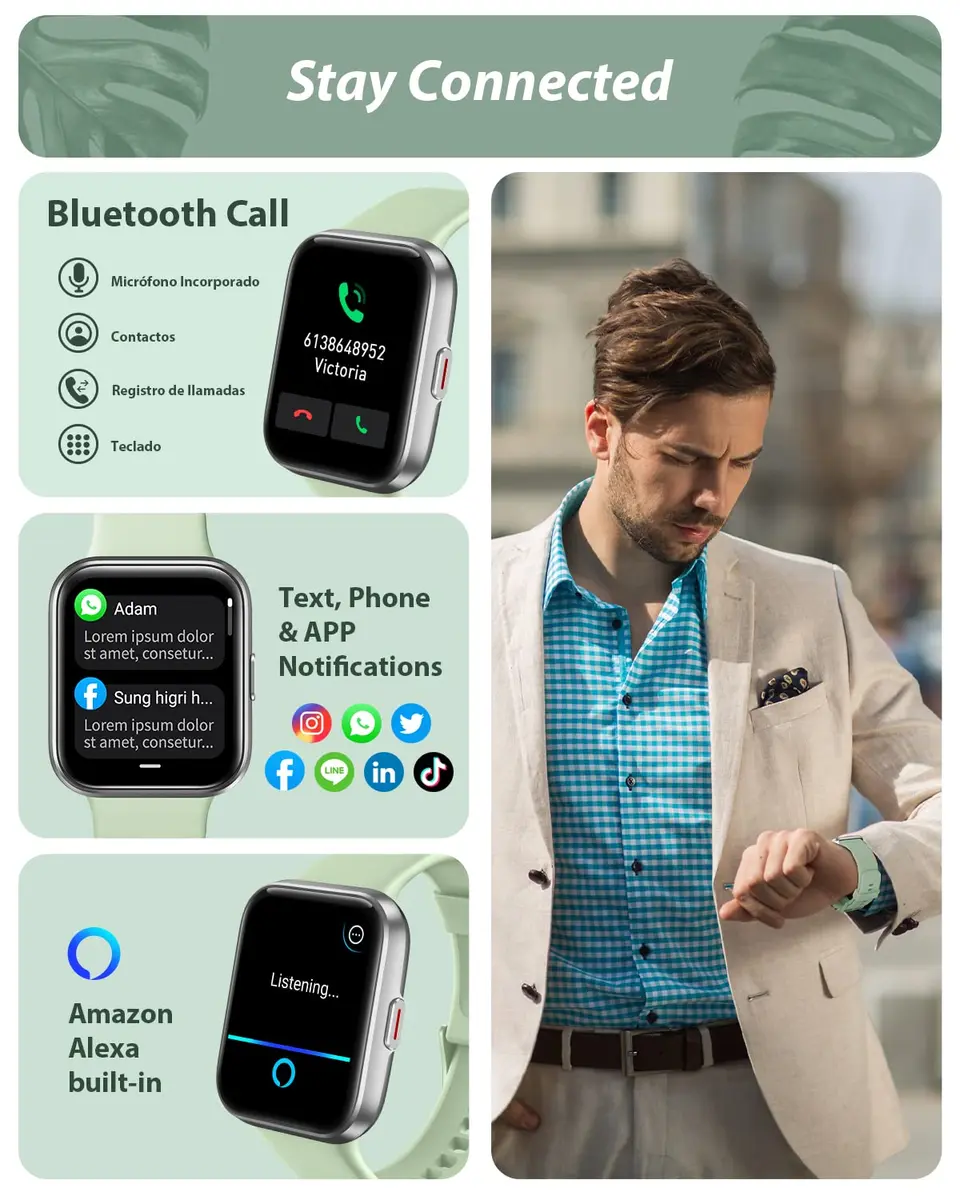 Tensky Smart Watch for Men Women 1.8" Touch Screen Fitness Tracker Heart Rate Sleep Monitoring 100 Sports Waterproof - view 2
