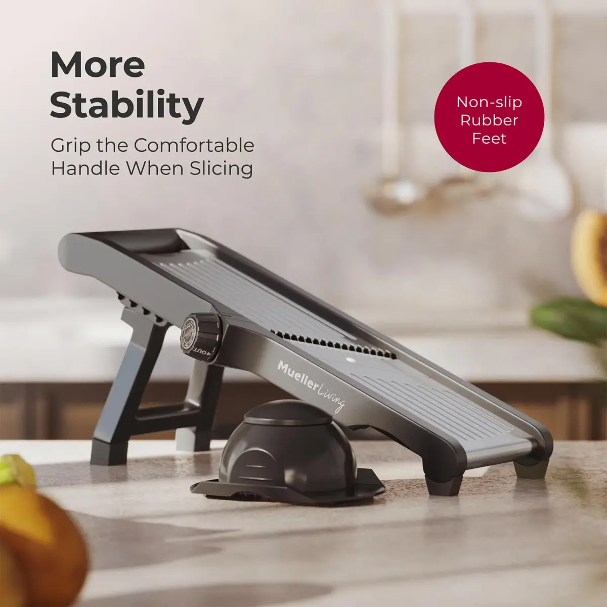 MuellerLiving Mandoline Slicer Stainless Steel | Adjustable Slice & Julienne, 1.0-9.0mm Thickness | 15.94" L x 6.89" W - view 8