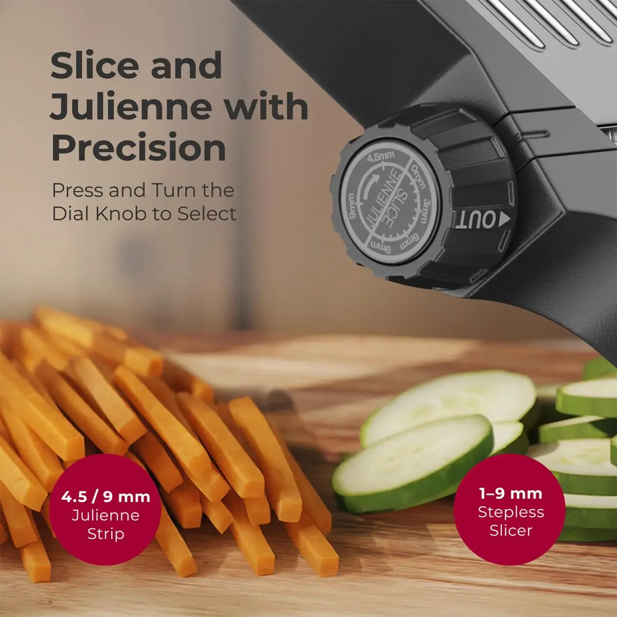 MuellerLiving Mandoline Slicer Stainless Steel | Adjustable Slice & Julienne, 1.0-9.0mm Thickness | 15.94" L x 6.89" W - view 4