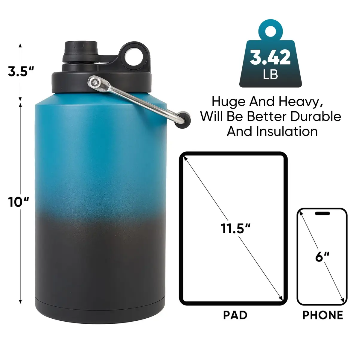 Kerilyn Insulated Gallon Jug with Handle, 3785ml (128oz) Stainless Steel | Keeps Drinks Cold 48 Hrs, Hot 24 Hrs - view 2