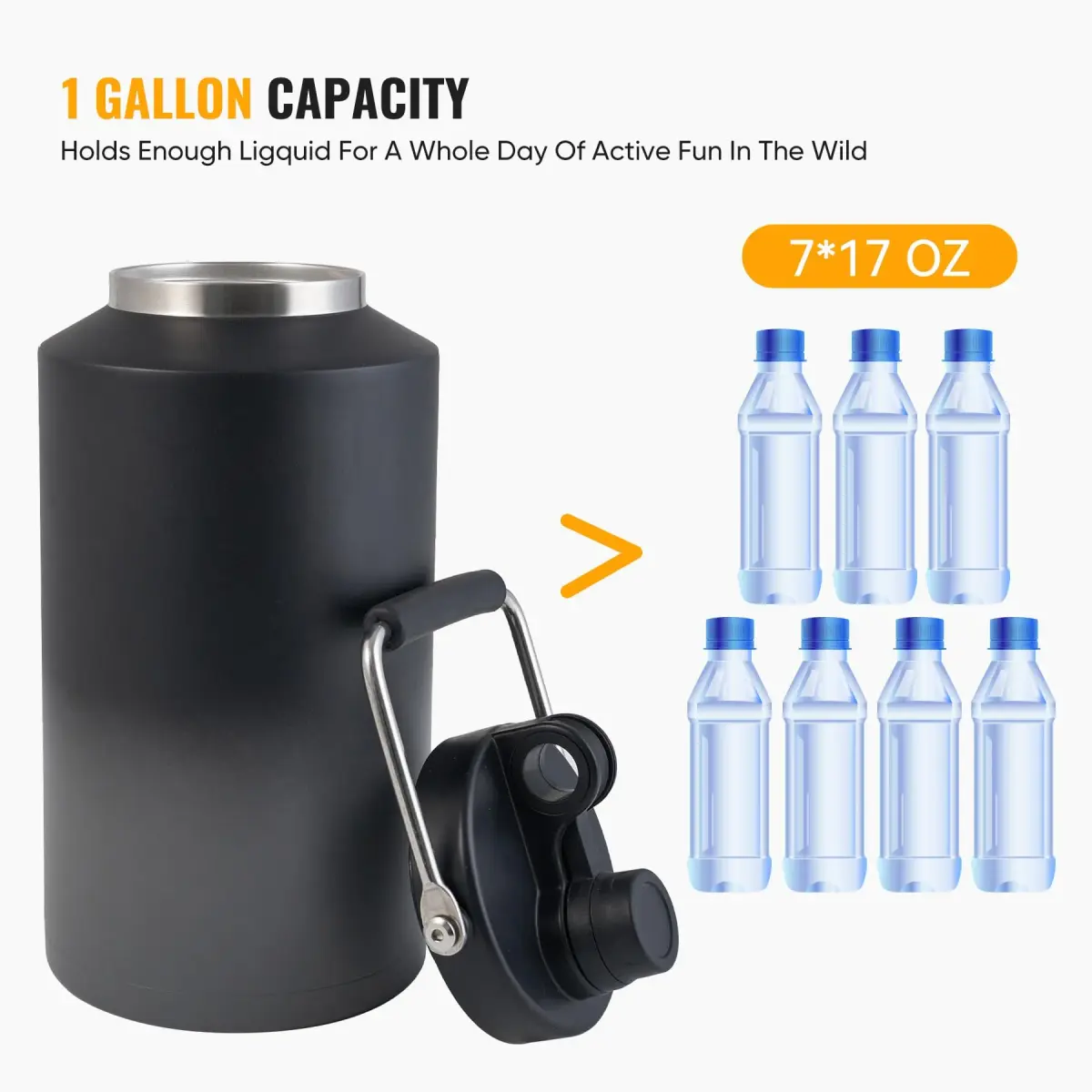 Kerilyn Insulated Gallon Jug with Handle, 3785ml (128oz) Stainless Steel | Grey Gradient - view 4