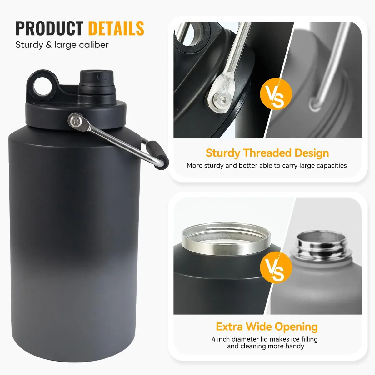 Kerilyn Insulated Gallon Jug with Handle, 3785ml (128oz) Stainless Steel | Grey Gradient - view 6