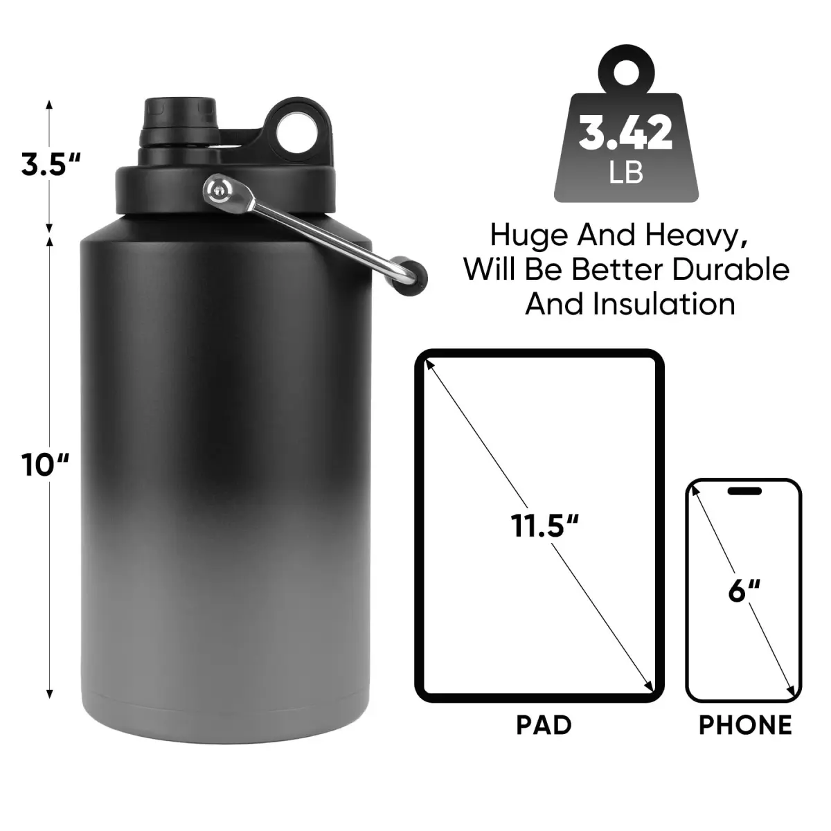 Kerilyn Insulated Gallon Jug with Handle, 3785ml (128oz) Stainless Steel | Grey Gradient - view 2