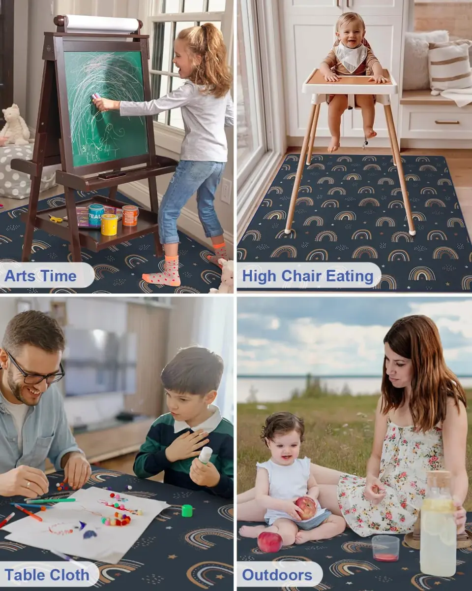 Blissful Diary Baby Splat Mat 128cm x 128cm (50.4 x 50.4 Inch) | Wipeable Waterproof Floor Protector for High Chairs & Playtime - view 7