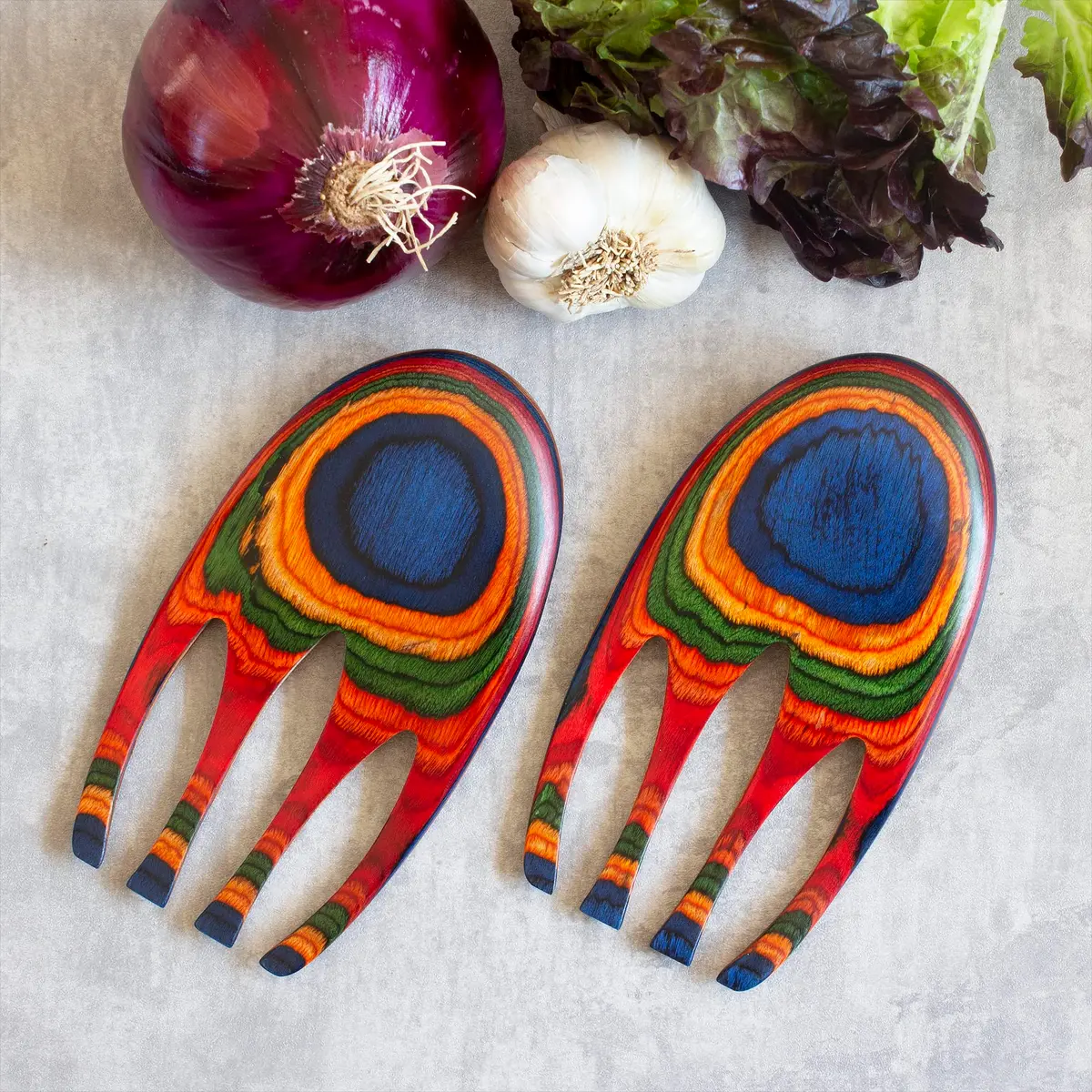 Totally Bamboo Baltique Marrakesh Salad Hands, Colorful Wood Salad Tongs Alternative | Vibrant Layered Birch - view 3