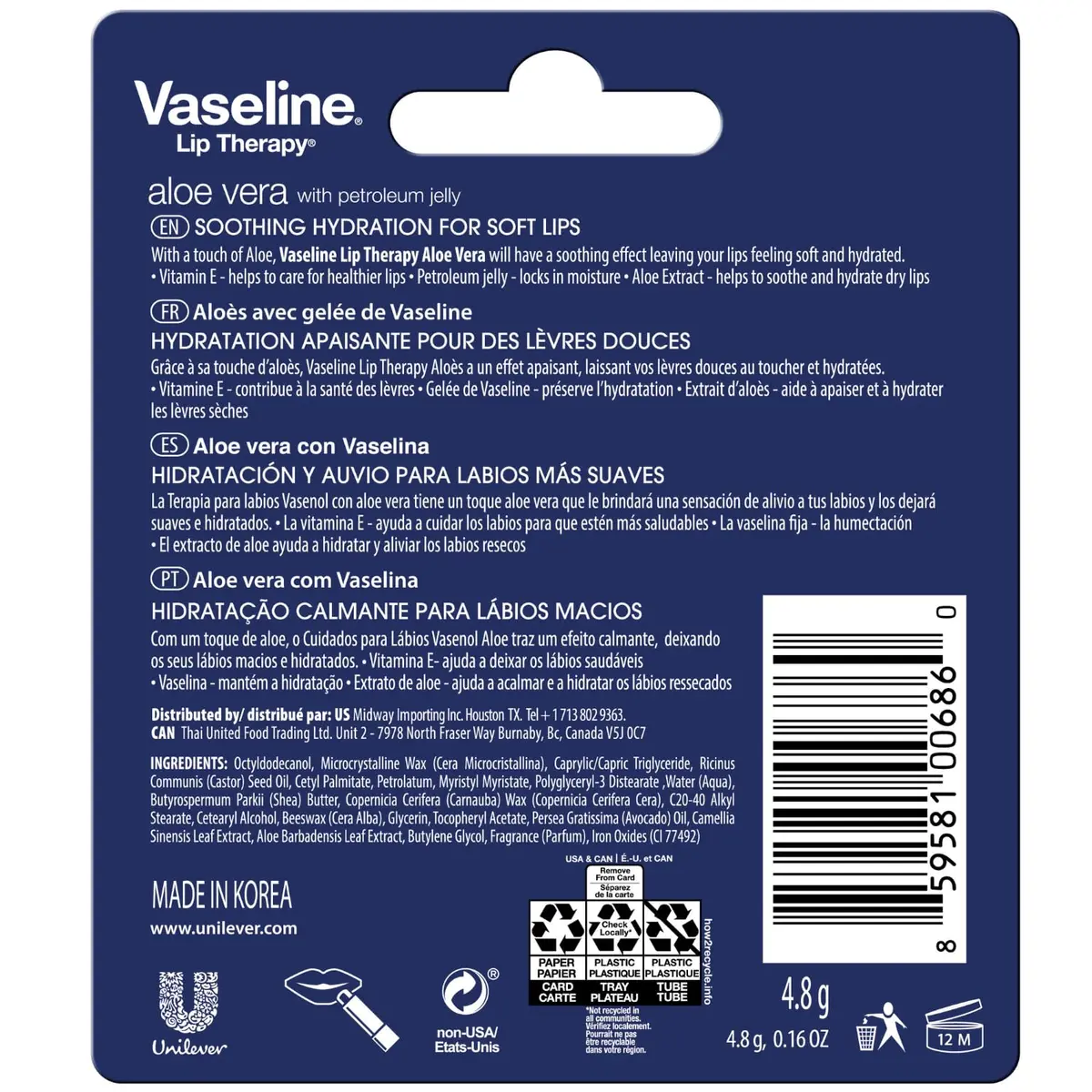 Vaseline Lip Therapy Care Aloe Fresh Lip Balm 0.16 Oz | Nourishes & Softens Lips - view 2