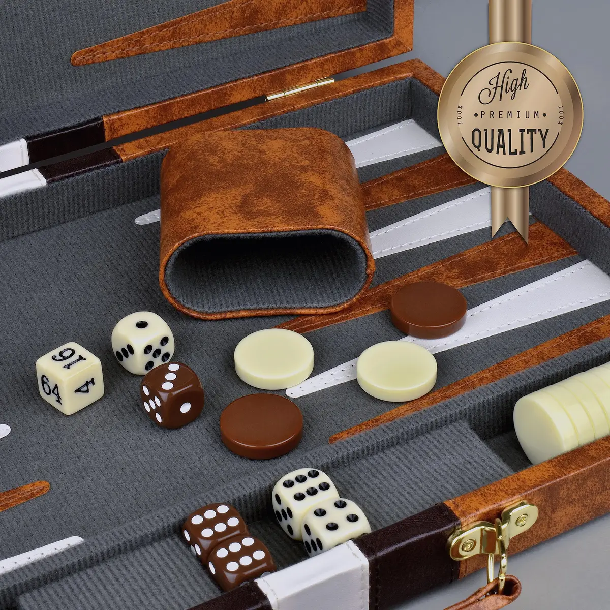 Queensell 15 Inch Folding Backgammon Board Set with PU Leather Case & Felt Surface | Classic Strategy Game for 2 Players - view 7