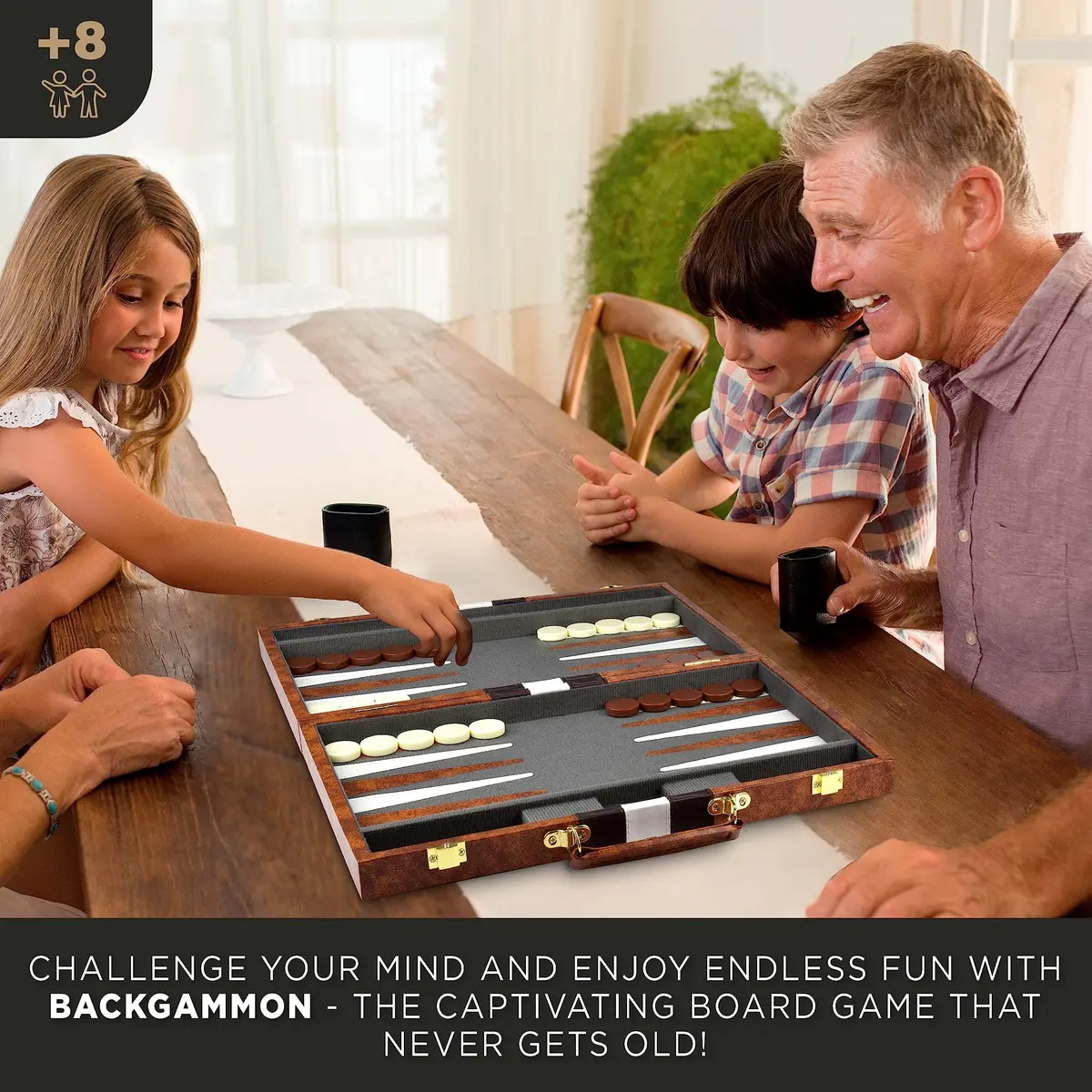 Queensell 15 Inch Folding Backgammon Board Set with PU Leather Case & Felt Surface | Classic Strategy Game for 2 Players - view 8