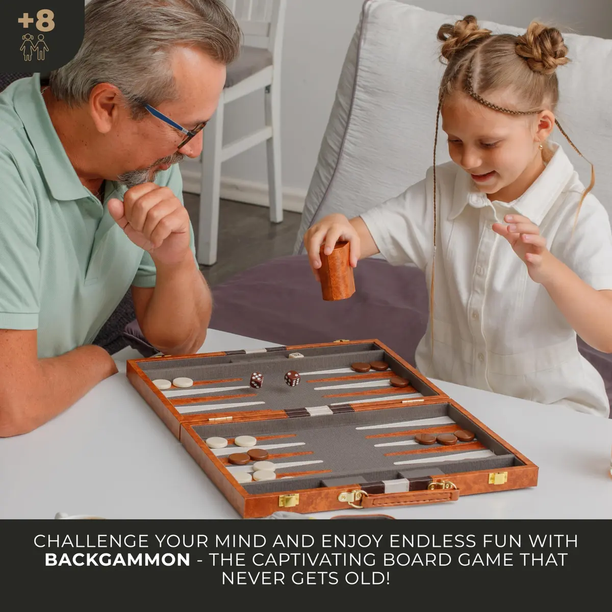 Queensell 15 Inch Folding Backgammon Board Set with PU Leather Case & Felt Surface | Classic Strategy Game for 2 Players - view 9
