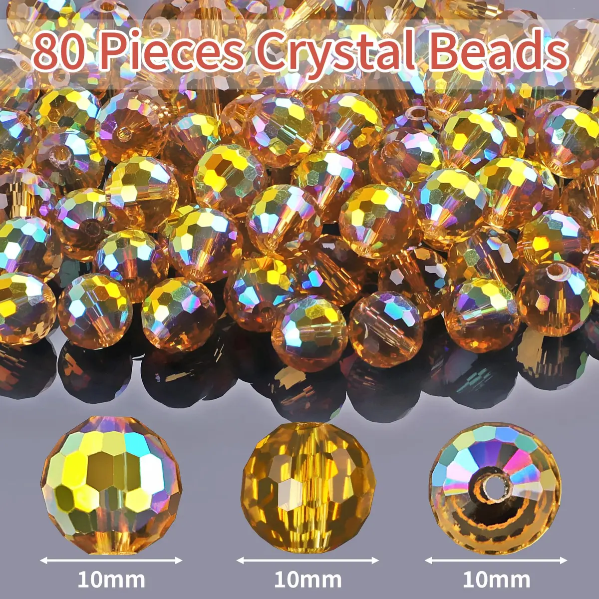 Reastar Crystal Glass Beads 10mm (80 Pcs) | 96 Faceted for Sparkle - view 2