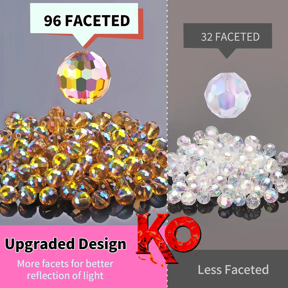 Reastar Crystal Glass Beads 10mm (80 Pcs) | 96 Faceted for Sparkle - view 4
