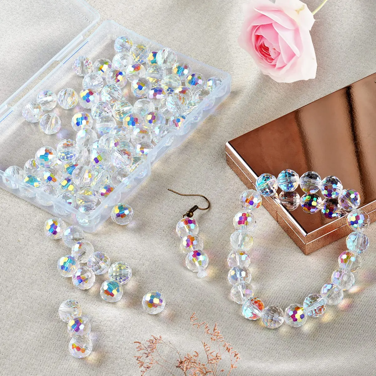 Reastar Crystal Glass Beads 10mm (0.39 inch) AB - 80 Pcs | Sparkly Faceted Beads for Jewelry Making - view 6