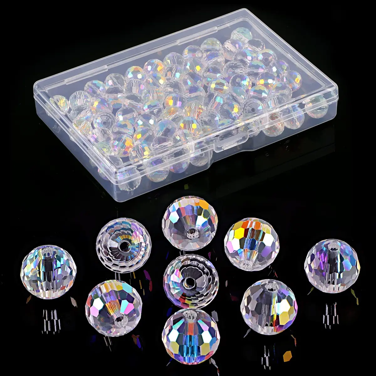 Reastar Crystal Glass Beads 10mm (0.39 inch) AB - 80 Pcs | Sparkly Faceted Beads for Jewelry Making - view 8