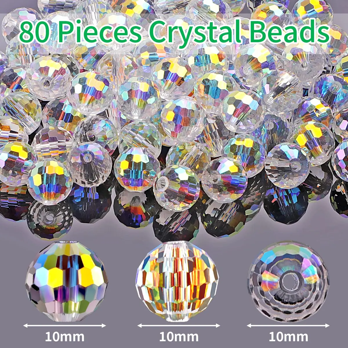 Reastar Crystal Glass Beads 10mm (0.39 inch) AB - 80 Pcs | Sparkly Faceted Beads for Jewelry Making - view 2