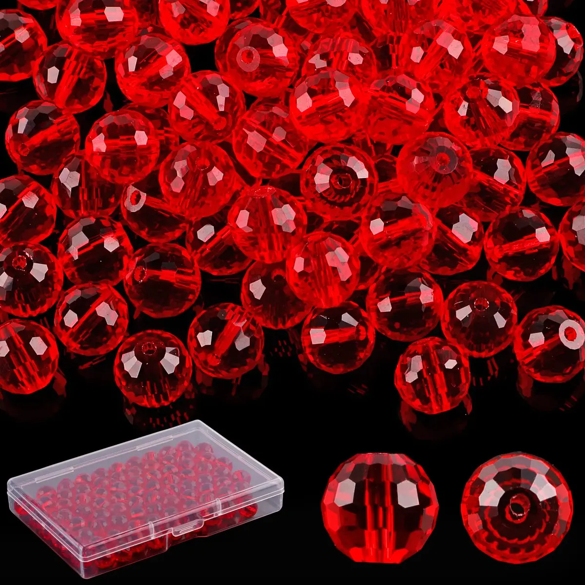 Reastar 80 Pcs Crystal Glass Beads 10 mm Red | Faceted Sparkly Beads for Jewelry Making - main product image