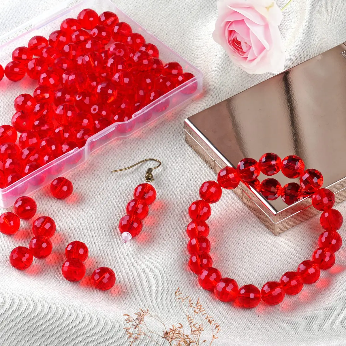Reastar 80 Pcs Crystal Glass Beads 10 mm Red | Faceted Sparkly Beads for Jewelry Making - view 7