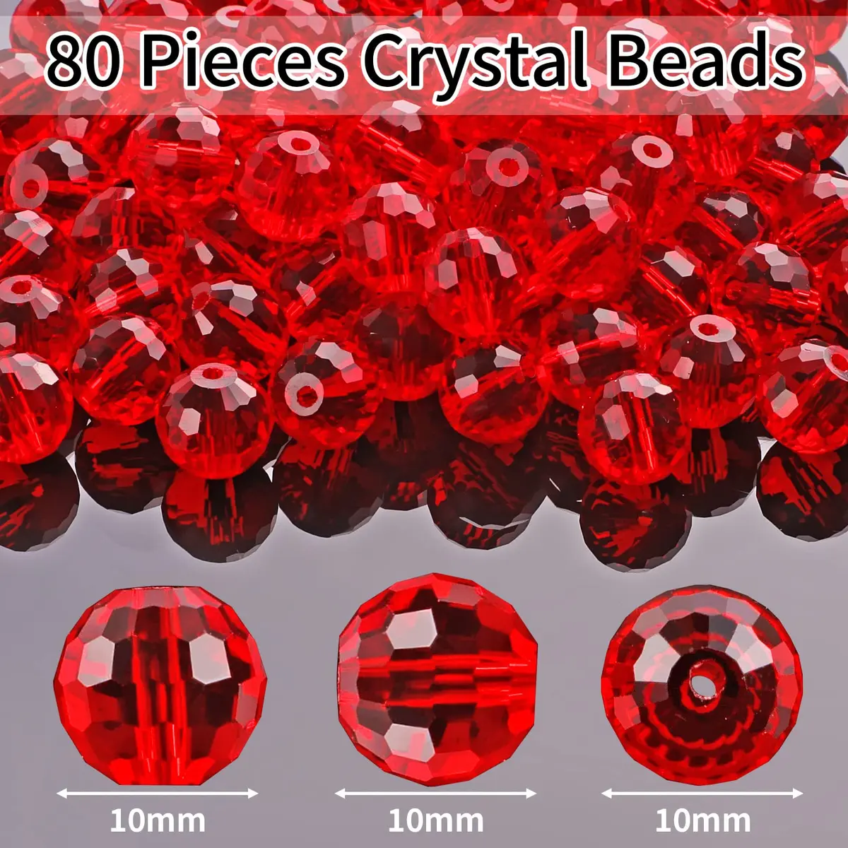 Reastar 80 Pcs Crystal Glass Beads 10 mm Red | Faceted Sparkly Beads for Jewelry Making - view 2