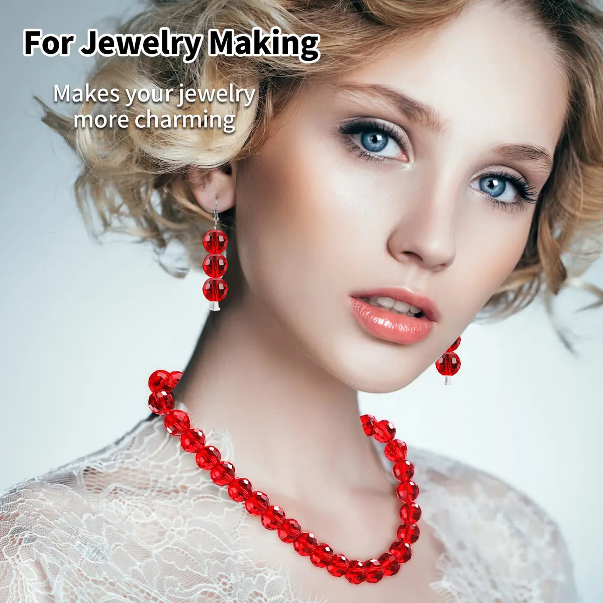 Reastar 80 Pcs Crystal Glass Beads 10 mm Red | Faceted Sparkly Beads for Jewelry Making - view 3
