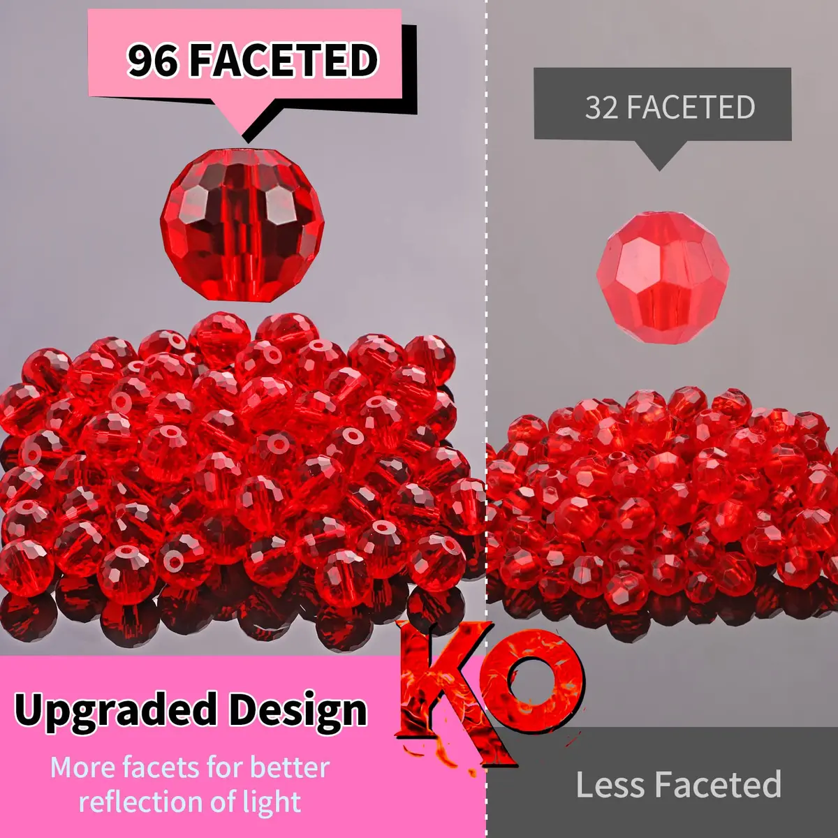 Reastar 80 Pcs Crystal Glass Beads 10 mm Red | Faceted Sparkly Beads for Jewelry Making - view 4