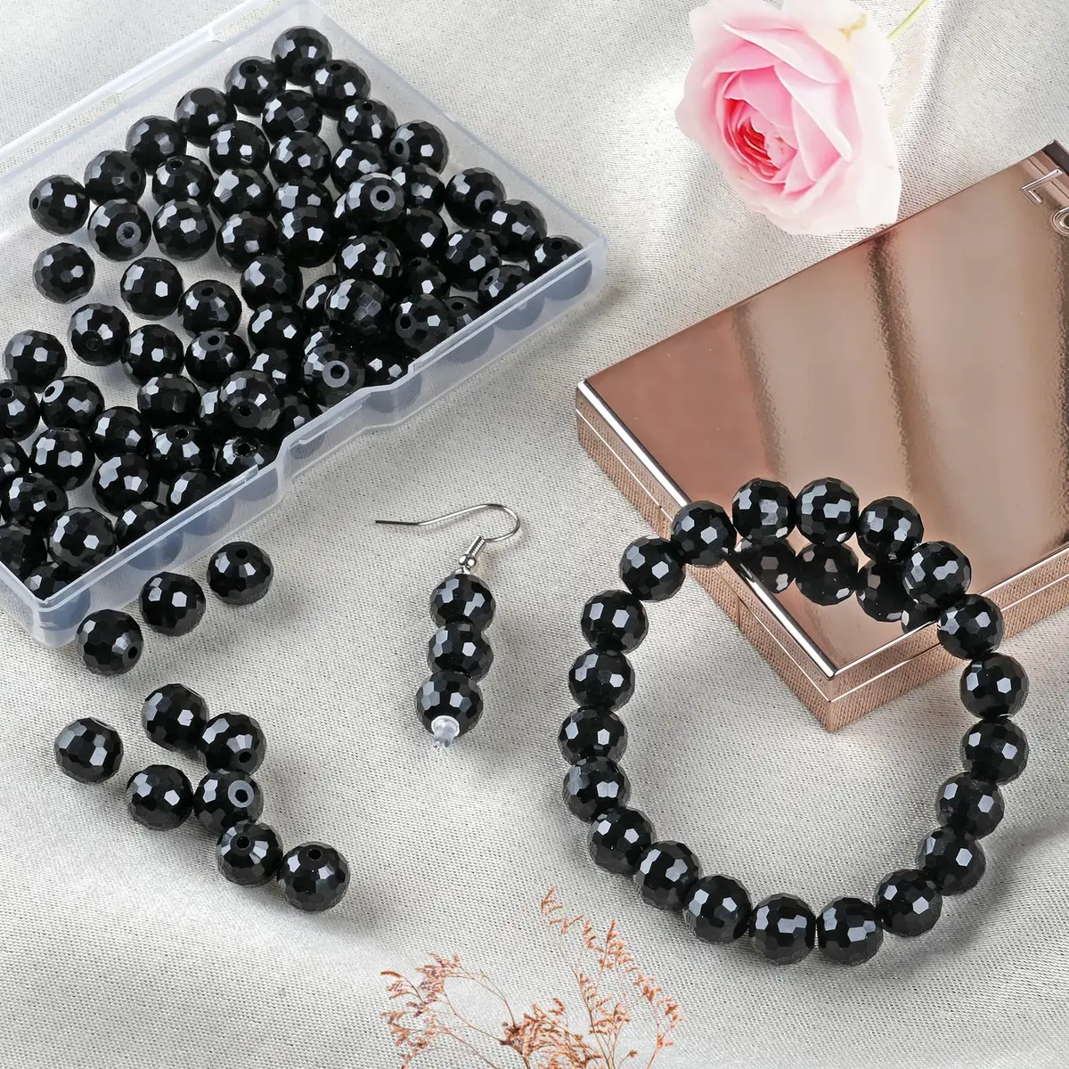 Reastar Black 80 Pcs 10mm Crystal Glass Beads | Faceted Sparkly Shiny for Jewelry Making - view 7