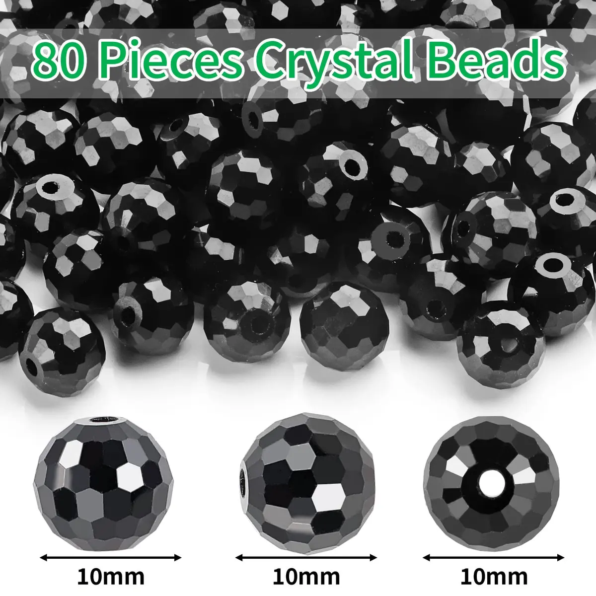 Reastar Black 80 Pcs 10mm Crystal Glass Beads | Faceted Sparkly Shiny for Jewelry Making - view 2