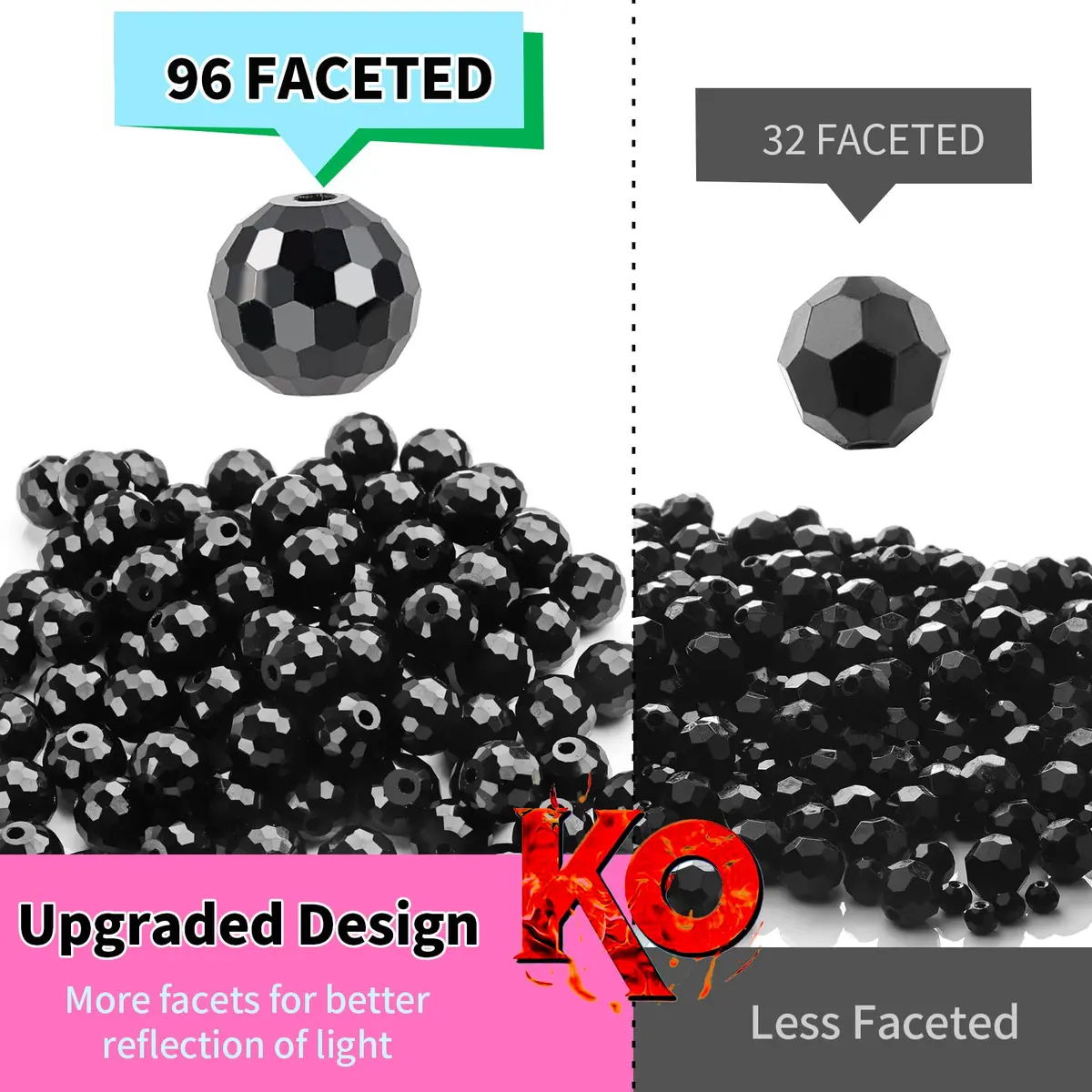Reastar Black 80 Pcs 10mm Crystal Glass Beads | Faceted Sparkly Shiny for Jewelry Making - view 4