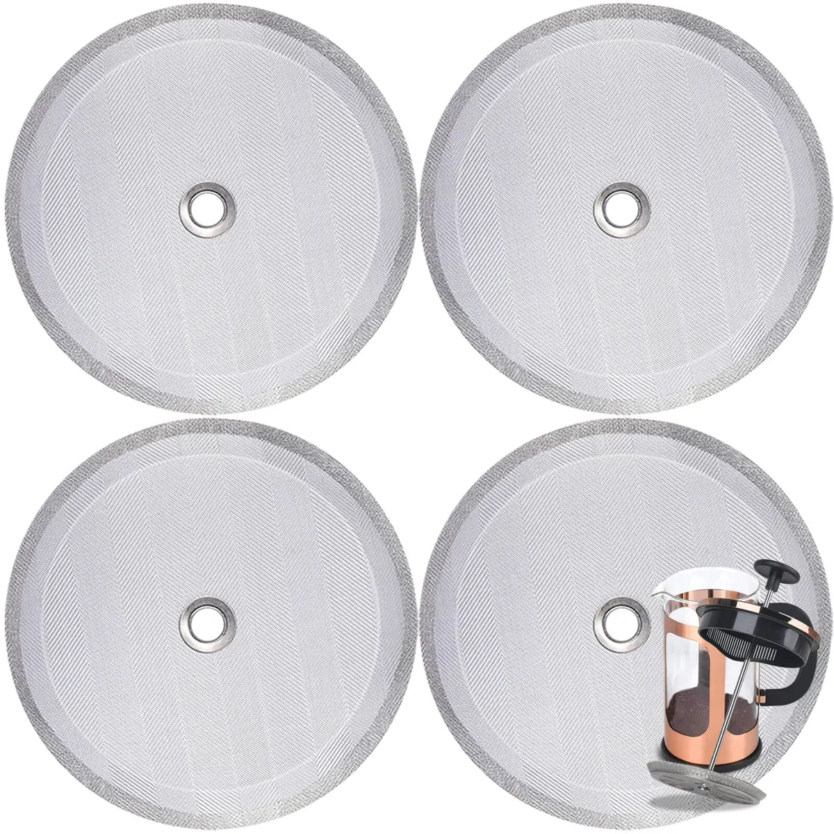 Attsky French Press Filter Replacement, 4 Pack, 4 Inch Stainless Steel Mesh | High Filtration & Reusable - main product image