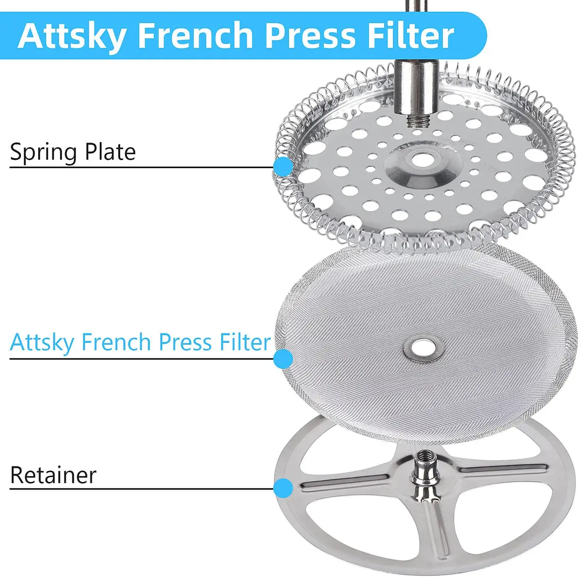 Attsky French Press Filter Replacement, 4 Pack, 4 Inch Stainless Steel Mesh | High Filtration & Reusable - view 4