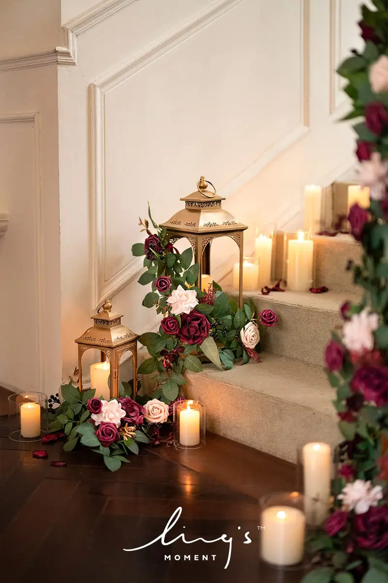 Ling's moment 6-Pack 2 ft Artificial Flower Garlands | Marsala & Nude Wedding Decor - view 4